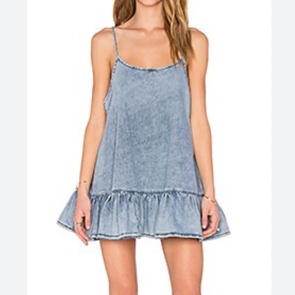 One Teaspoon Light Denim Blue Ruffle Mini Dress